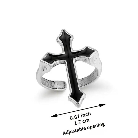 BLACK cross adjustable ring goth crucifix - Picture 5 of 5